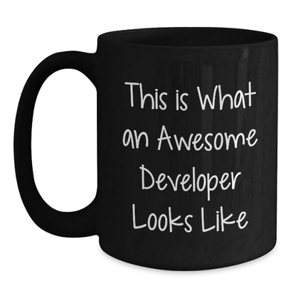 Funny Developer Gifts for Men, Black Coffee Mug, 'This Is What An Awesome Developer Looks Like' - Unique Christmas Unique Gifts from Friends, Coworkers, or Family - Main
