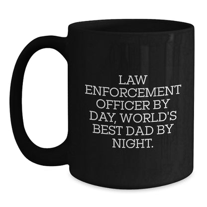 Funny Law Enforcement Officer Gifts from Dad, World's Best Dad Black Coffee Mug, Christmas Unique Mugs for Law Enforcement Officer Men - Main