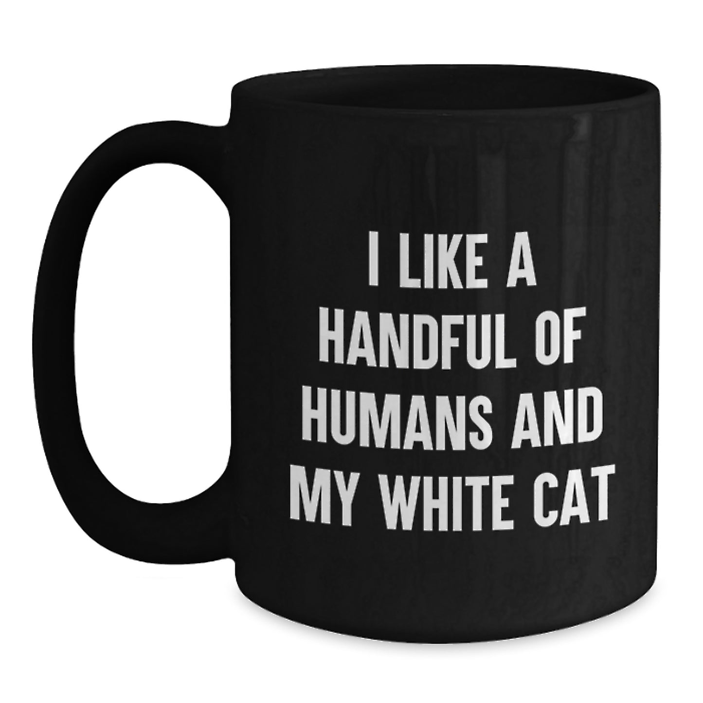 Funny White Cat Black Coffee Mug, Gifts from Friends to White Cat Lovers, Christmas Unique Gifts - Main