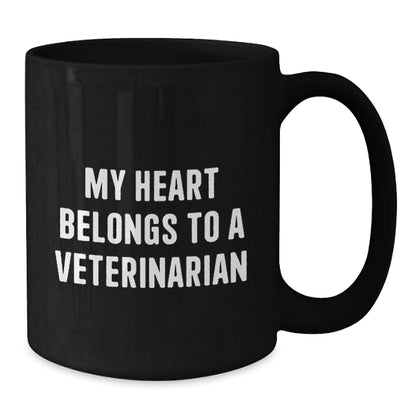 Funny Veterinarian Quotes Gifts for Her or Him, Black Coffee Mug by Friends or Family for Birthday, 'My Heart Belongs To A Veterinarian' - Additional