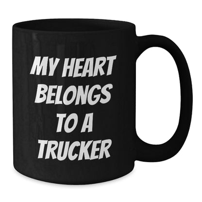 Funny Gifts from Family to Trucker Friends Black Coffee Mug My Heart Belongs To A Trucker Christmas Unique Presents for Men Truckers - Additional