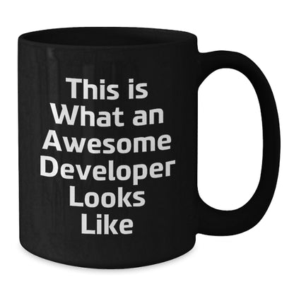 Funny Developer Gifts for Men, This Is What An Awesome Developer Looks Like Quote, Black Coffee Mug, Valentine's Unique Gifts from Friends to Family - Additional