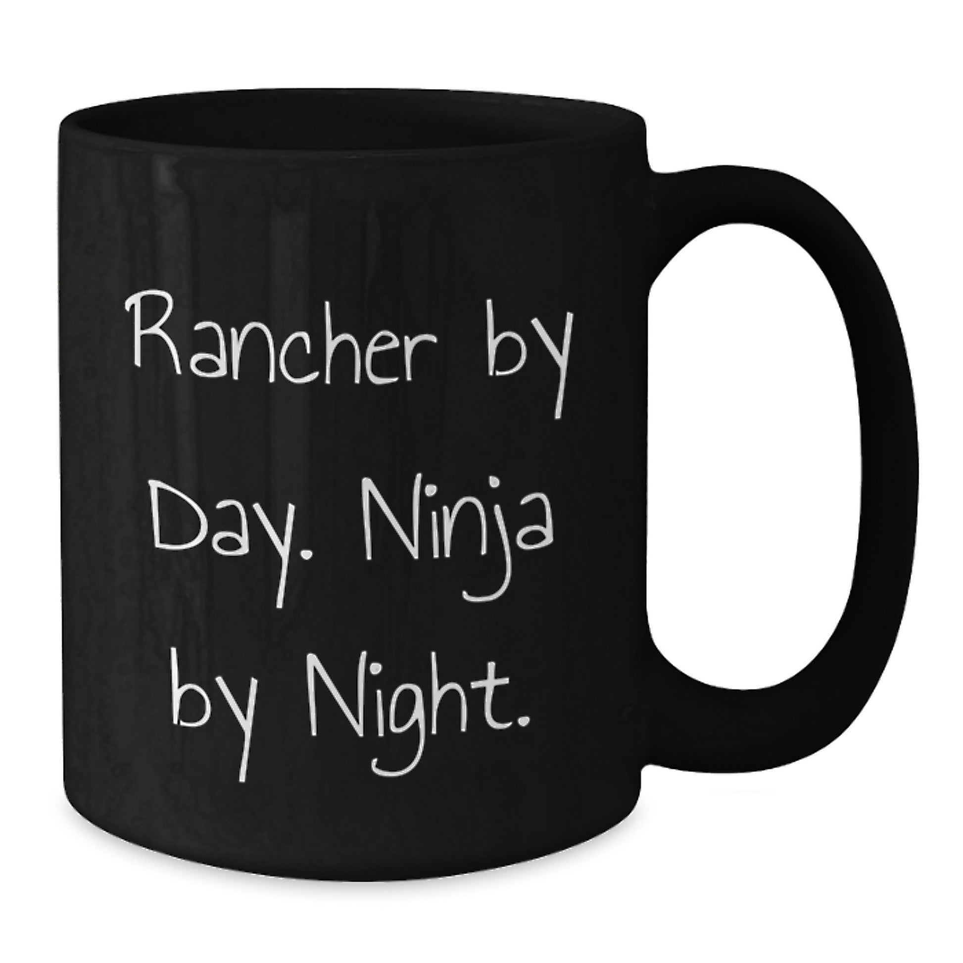 Funny Rancher Gifts for Men, Black Coffee Mug - 'Rancher By Day. Ninja By Night.' Christmas Unique Gifts from Friends - Additional