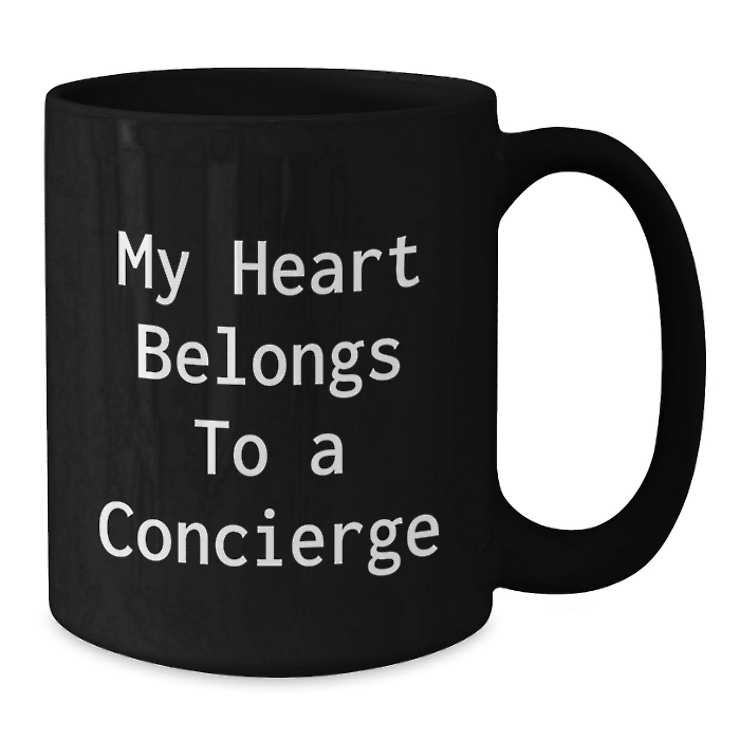 Concierge Gifts from Family and Friends, 'My Heart Belongs To A Concierge', Black Coffee Mug for Birthday - Additional