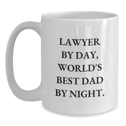 Funny Lawyer Gifts for Men, Unique White Coffee Mugs for Lawyer by Day, World's Best Dad by Night - Ideal Gift for Lawyer and Family Christmas Unique Gifts from Family - Main