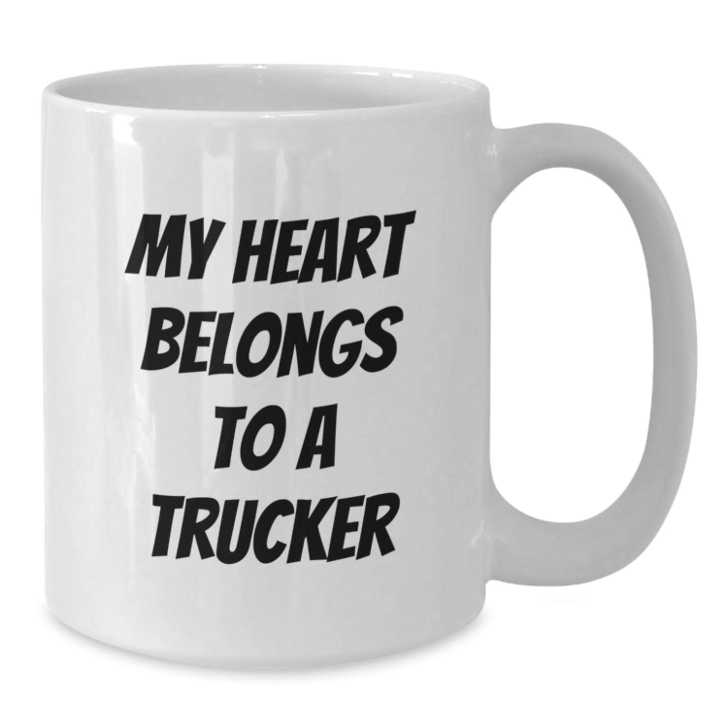 Funny Trucker Gifts from Men to Trucker Friends on Christmas Unique Gifts, White Coffee Mug with My Heart Belongs To A Trucker Quote, Perfect Trucker Mug - Additional