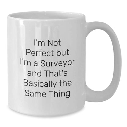 Funny Surveyor Gifts for Him - White Coffee Mug with I'm Not Perfect Quote, Gifts from Friends to Surveyor Men, Christmas Unique - Additional