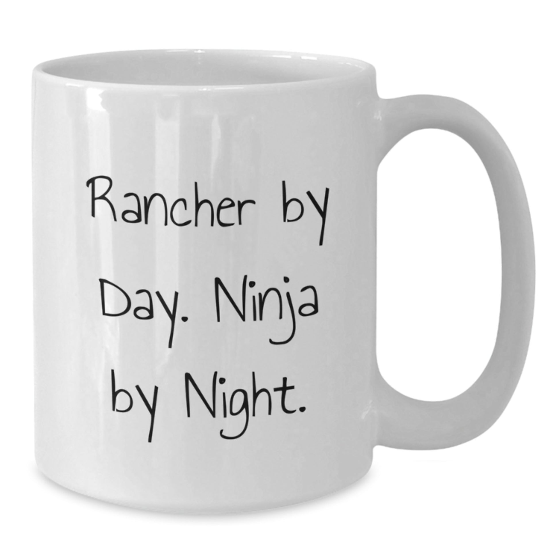 Rancher Gifts from Friends for Men Unique White Coffee Mug - 'Rancher By Day, Ninja By Night.' Christmas Morning - Additional