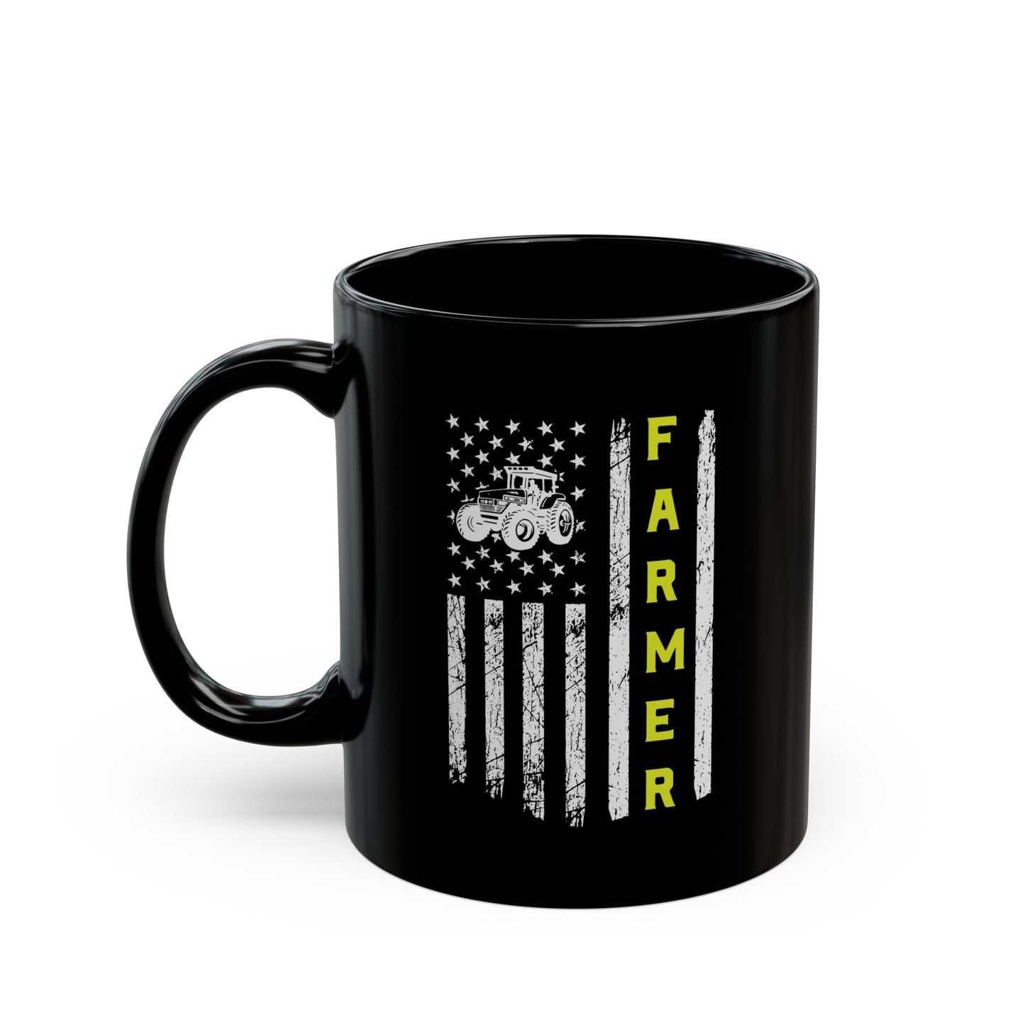Patriotic Famer Coffee Mug, Farmer USA Flag Patriotic Farm Tractors Farming, Black Coffee Cup Gift for Farmers, Patriotic Ceramic Tea Mug, Farmhouse - Victory Thru Vision 