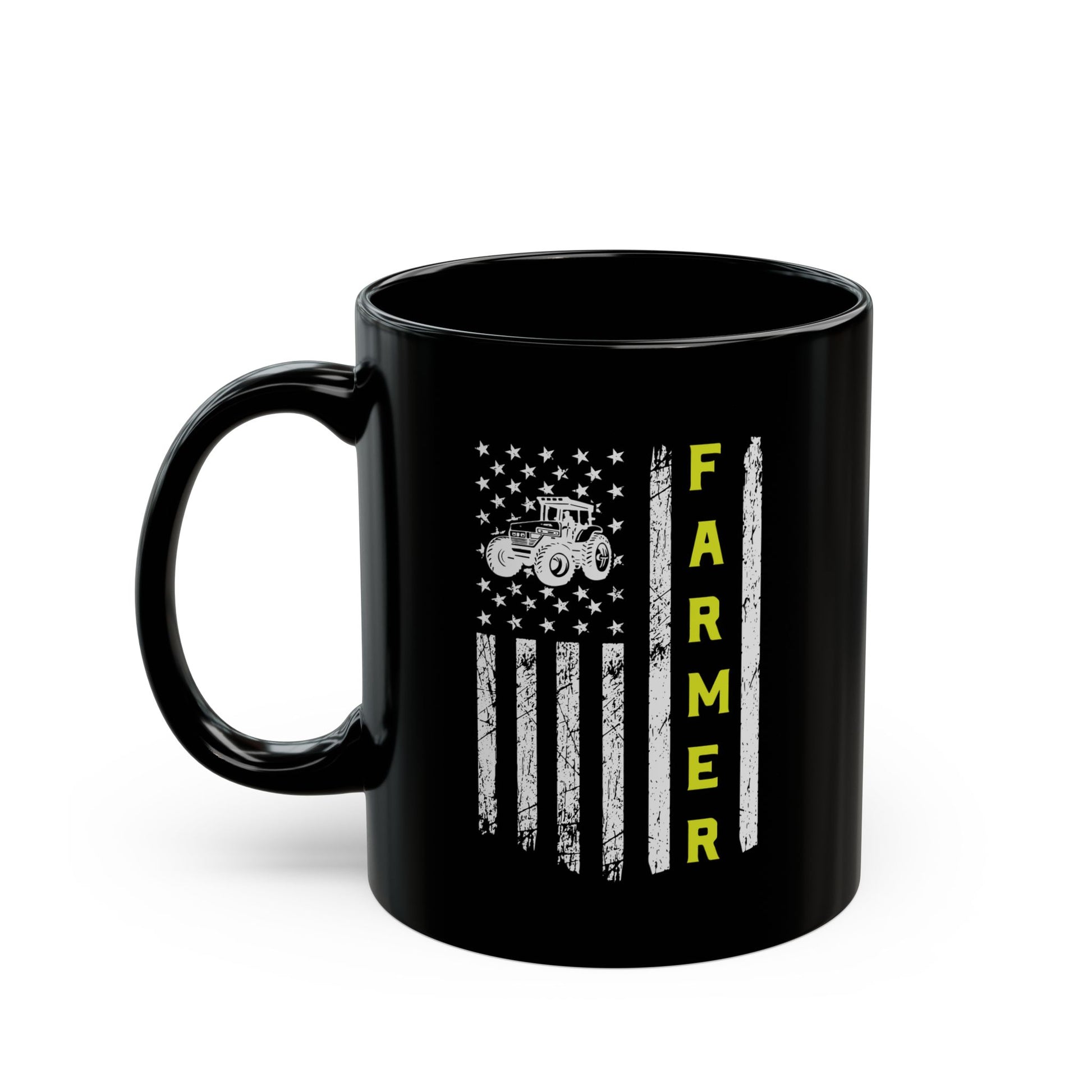 Patriotic Famer Coffee Mug, Farmer USA Flag Patriotic Farm Tractors Farming, Black Coffee Cup Gift for Farmers, Patriotic Ceramic Tea Mug, Farmhouse - Victory Thru Vision 