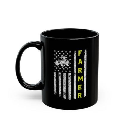 Patriotic Famer Coffee Mug, Farmer USA Flag Patriotic Farm Tractors Farming, Black Coffee Cup Gift for Farmers, Patriotic Ceramic Tea Mug, Farmhouse - Victory Thru Vision 