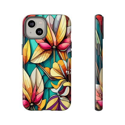 Phone Case, Stain Glass Flowers Design - Floral Tough Cover, Protective Smartphone Case, Cute Flower Pattern
