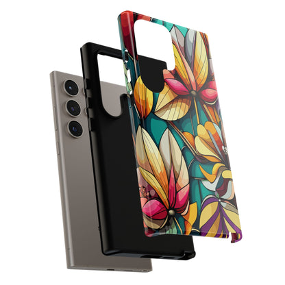 Phone Case, Stain Glass Flowers Design - Floral Tough Cover, Protective Smartphone Case, Cute Flower Pattern