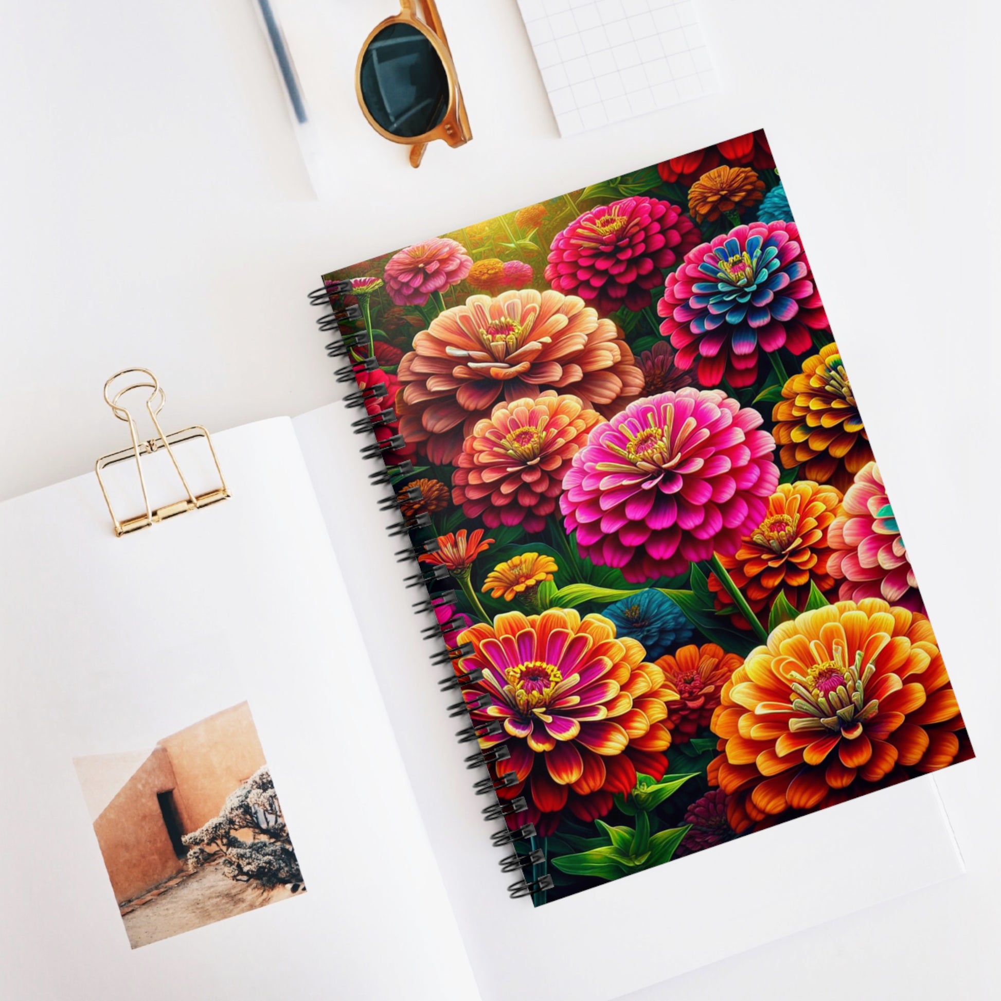 Zinnia Flowers Spiral Notebook - Ruled Line, Floral Journal, Botanical Notepad, College Student Gift, Flower Pattern Planner - Victory Thru Vision 