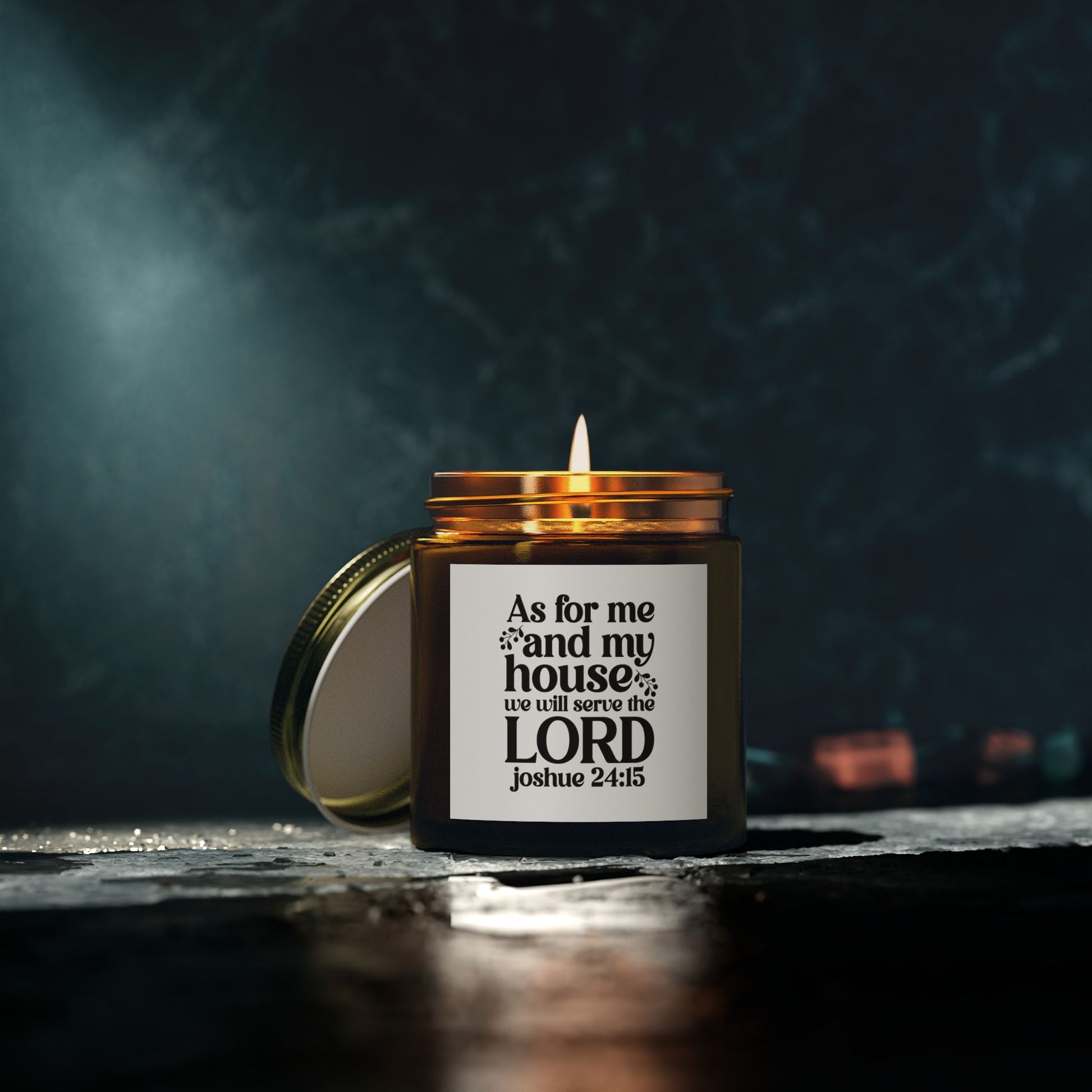 As For Me And My House We Will Serve The Lord Joshua 24:15, Coconut Apricot Wax, Bible Verse Scented Candle - Victory Thru Vision 