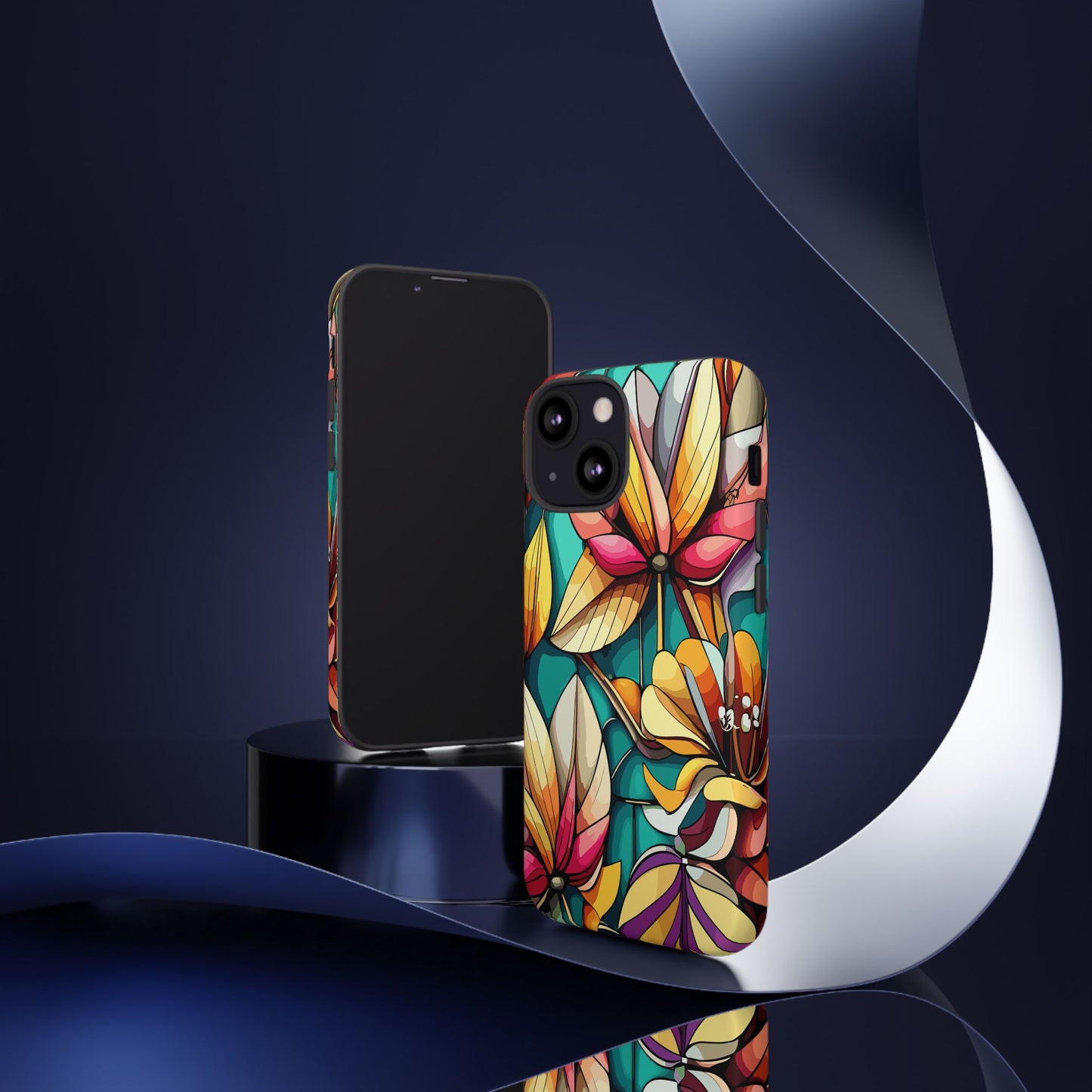 Phone Case, Stain Glass Flowers Design - Floral Tough Cover, Protective Smartphone Case, Cute Flower Pattern