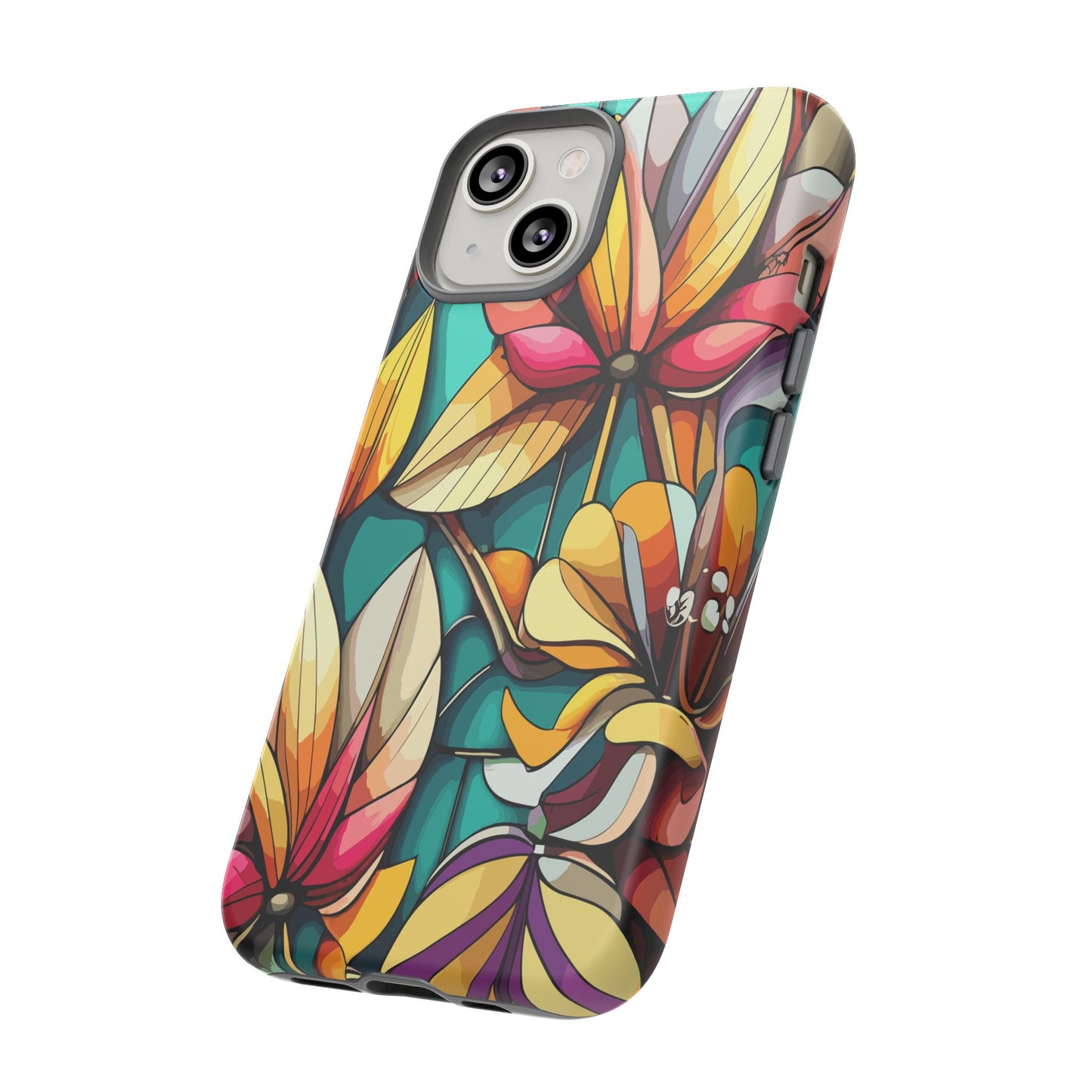 Phone Case, Stain Glass Flowers Design - Floral Tough Cover, Protective Smartphone Case, Cute Flower Pattern
