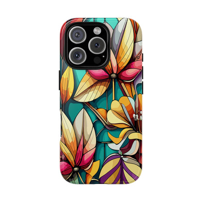 Phone Case, Stain Glass Flowers Design - Floral Tough Cover, Protective Smartphone Case, Cute Flower Pattern