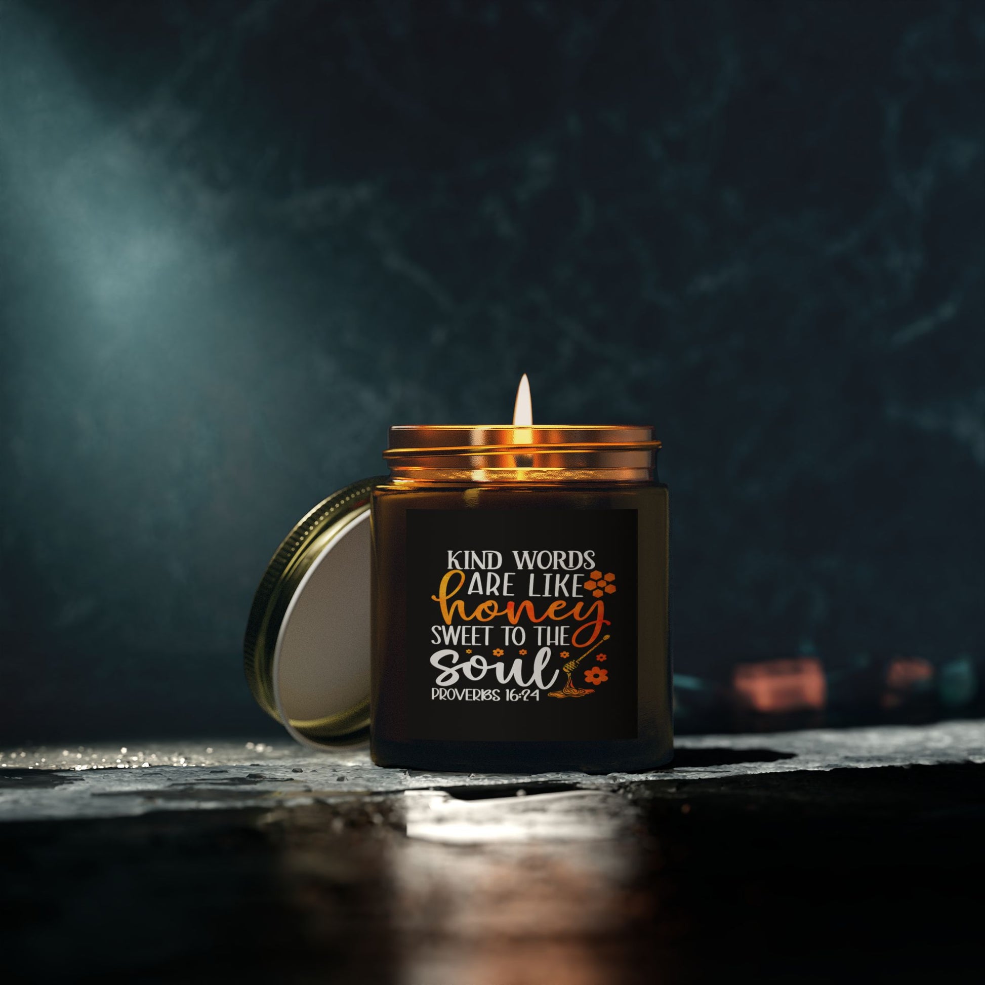 Kind Words Are Like Honey Sweet To The Soul Proverbs 24:15, Bible Verse,Scented Candle - Victory Thru Vision 