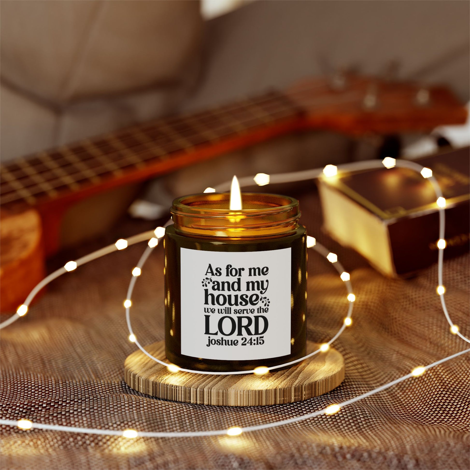 As For Me And My House We Will Serve The Lord Joshua 24:15, Coconut Apricot Wax, Bible Verse Scented Candle - Victory Thru Vision 