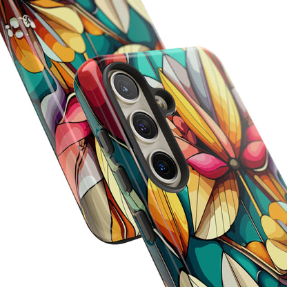 Phone Case, Stain Glass Flowers Design - Floral Tough Cover, Protective Smartphone Case, Cute Flower Pattern