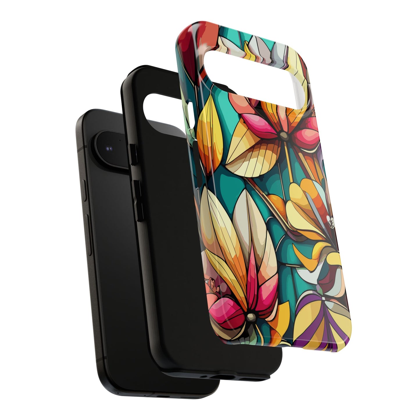 Phone Case, Stain Glass Flowers Design - Floral Tough Cover, Protective Smartphone Case, Cute Flower Pattern