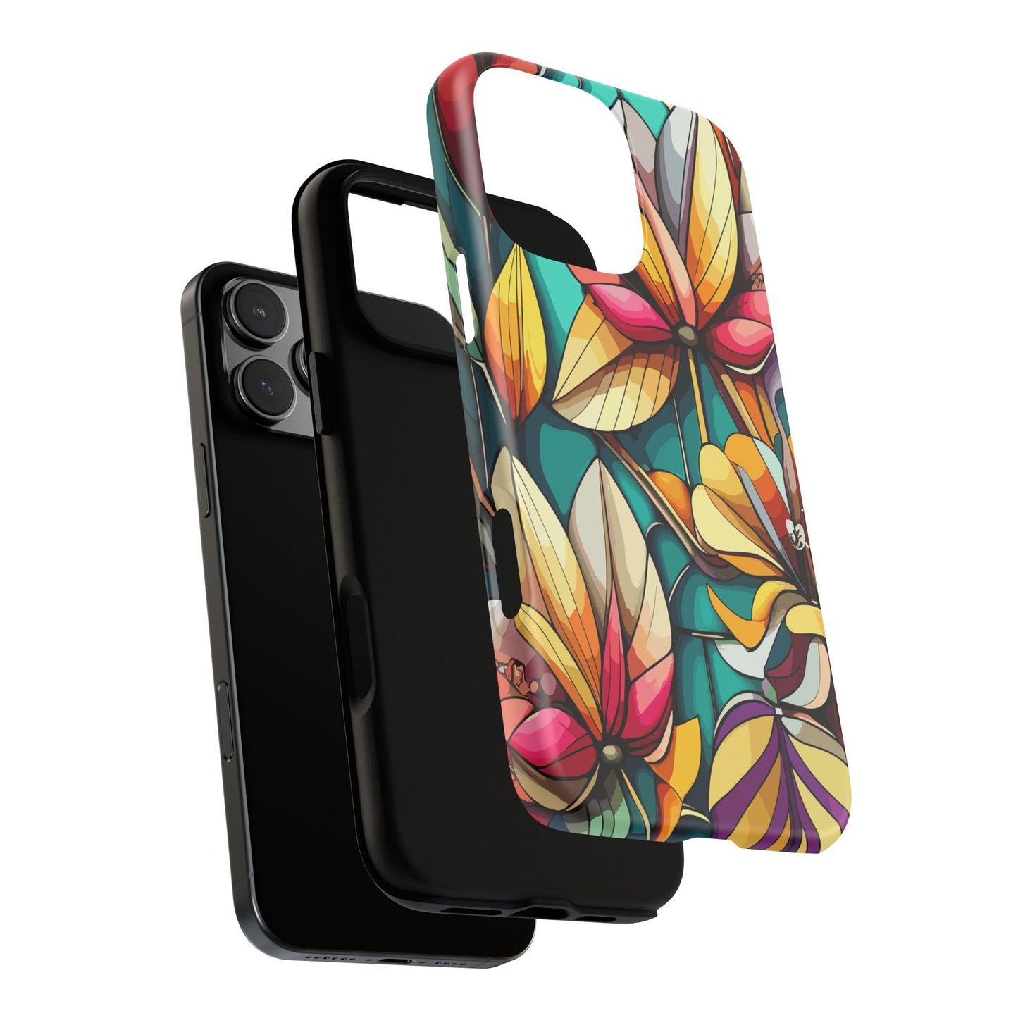 Phone Case, Stain Glass Flowers Design - Floral Tough Cover, Protective Smartphone Case, Cute Flower Pattern