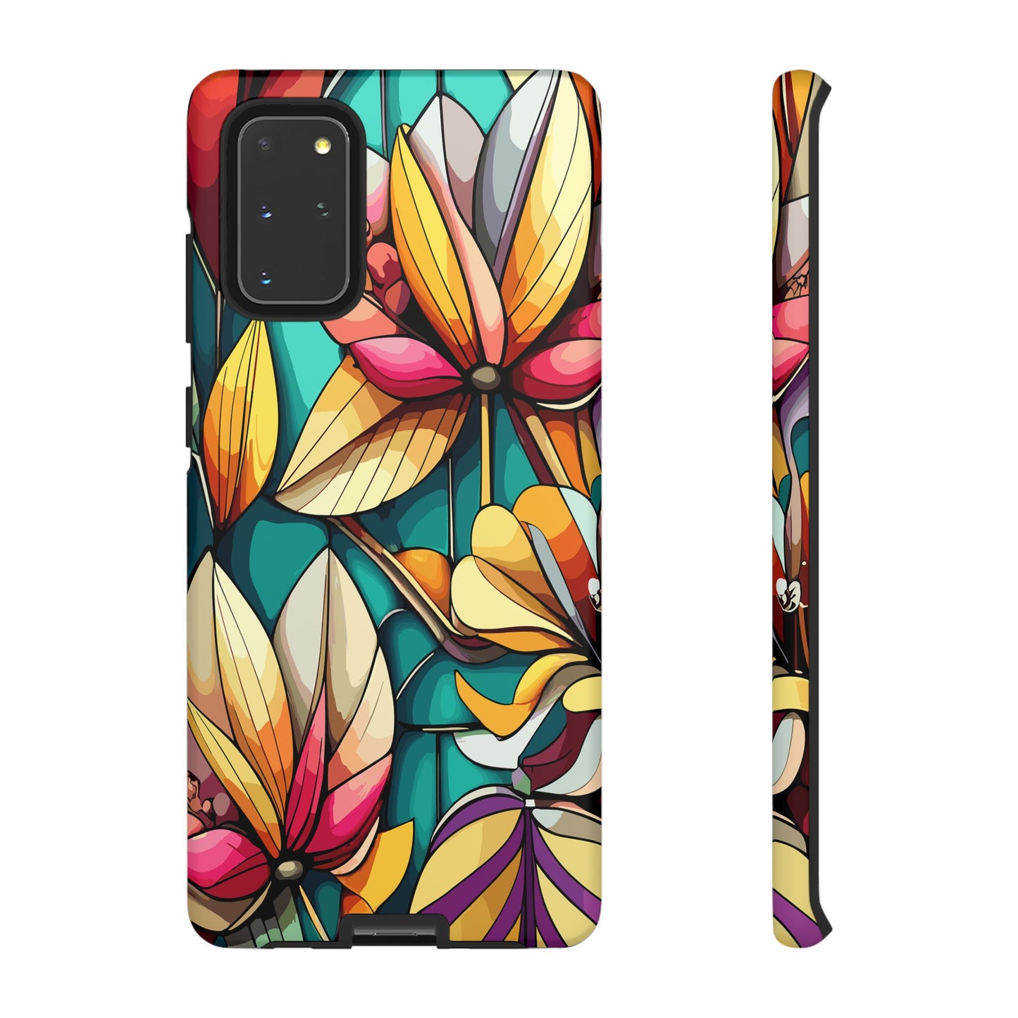 Phone Case, Stain Glass Flowers Design - Floral Tough Cover, Protective Smartphone Case, Cute Flower Pattern