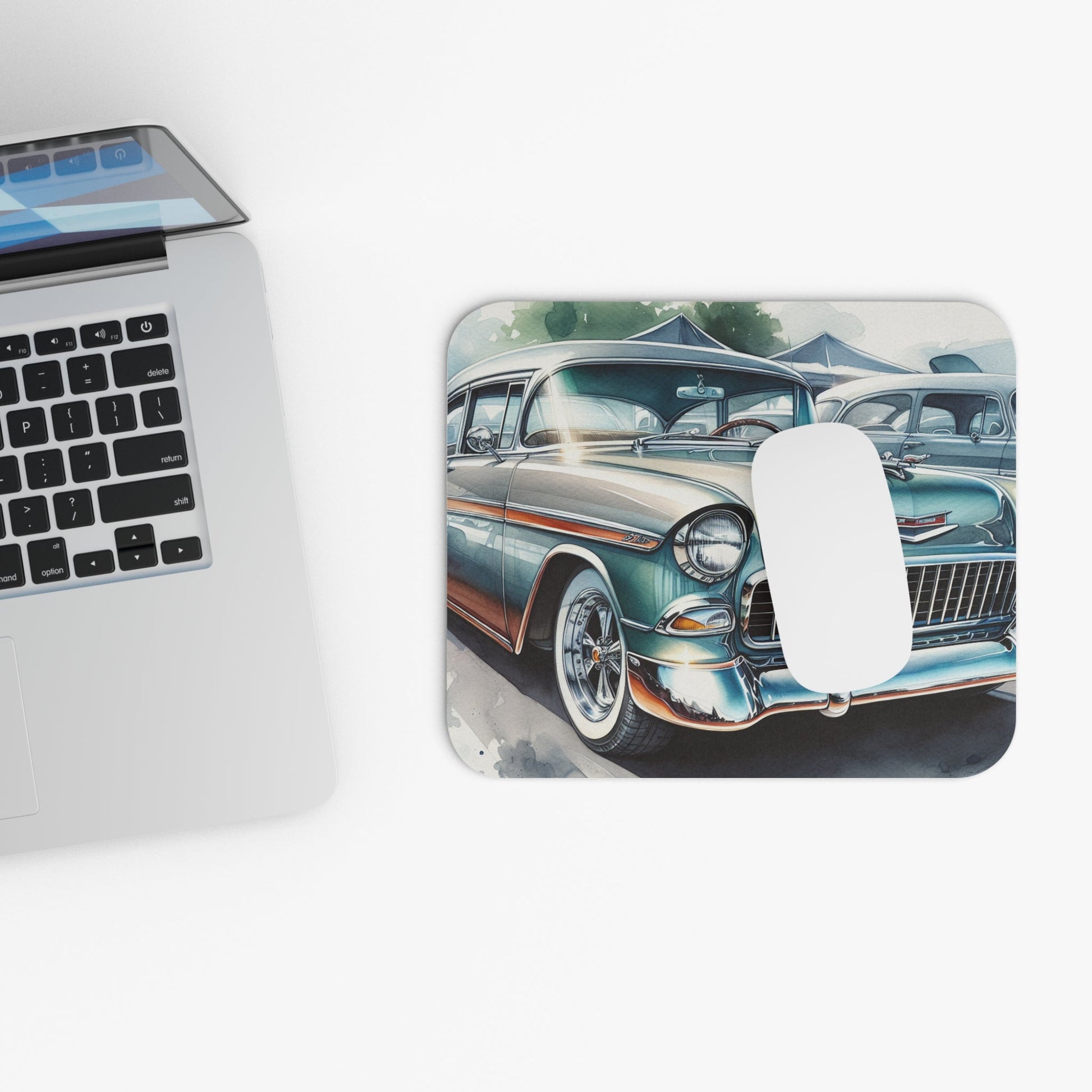 1955 Chevy Bel Air Mouse Pad - Classic Auto Art for Car Enthusiasts, Desk Accessory, Office Decor, Gift Idea, Retro Style - Victory Thru Vision 