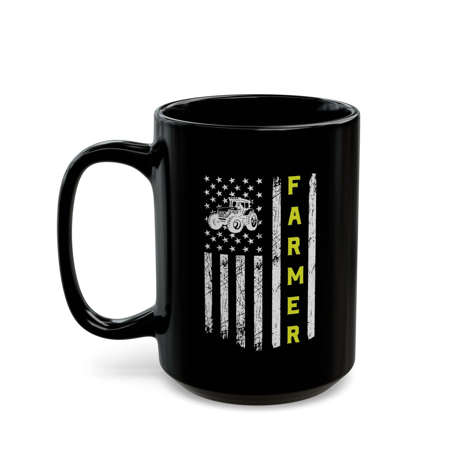 Patriotic Famer Coffee Mug, Farmer USA Flag Patriotic Farm Tractors Farming, Black Coffee Cup Gift for Farmers, Patriotic Ceramic Tea Mug, Farmhouse - Victory Thru Vision 