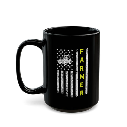 Patriotic Famer Coffee Mug, Farmer USA Flag Patriotic Farm Tractors Farming, Black Coffee Cup Gift for Farmers, Patriotic Ceramic Tea Mug, Farmhouse - Victory Thru Vision 
