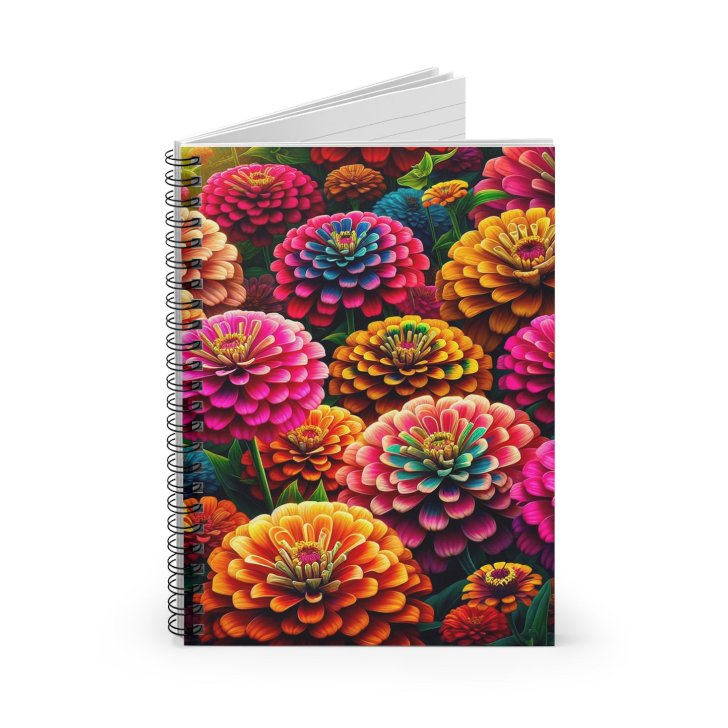 Zinnia Flowers Spiral Notebook - Ruled Line, Floral Journal, Stationery Gift, Botanical Planner, Lined Diary, Gardener - Victory Thru Vision 