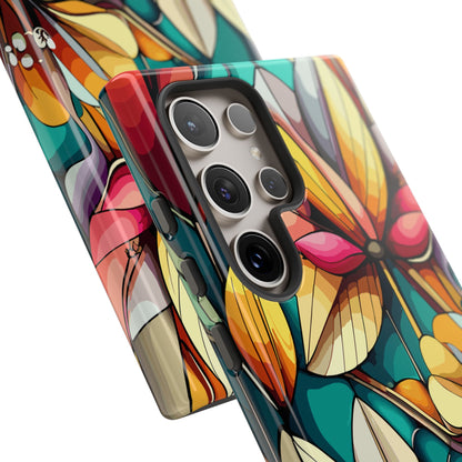 Phone Case, Stain Glass Flowers Design - Floral Tough Cover, Protective Smartphone Case, Cute Flower Pattern
