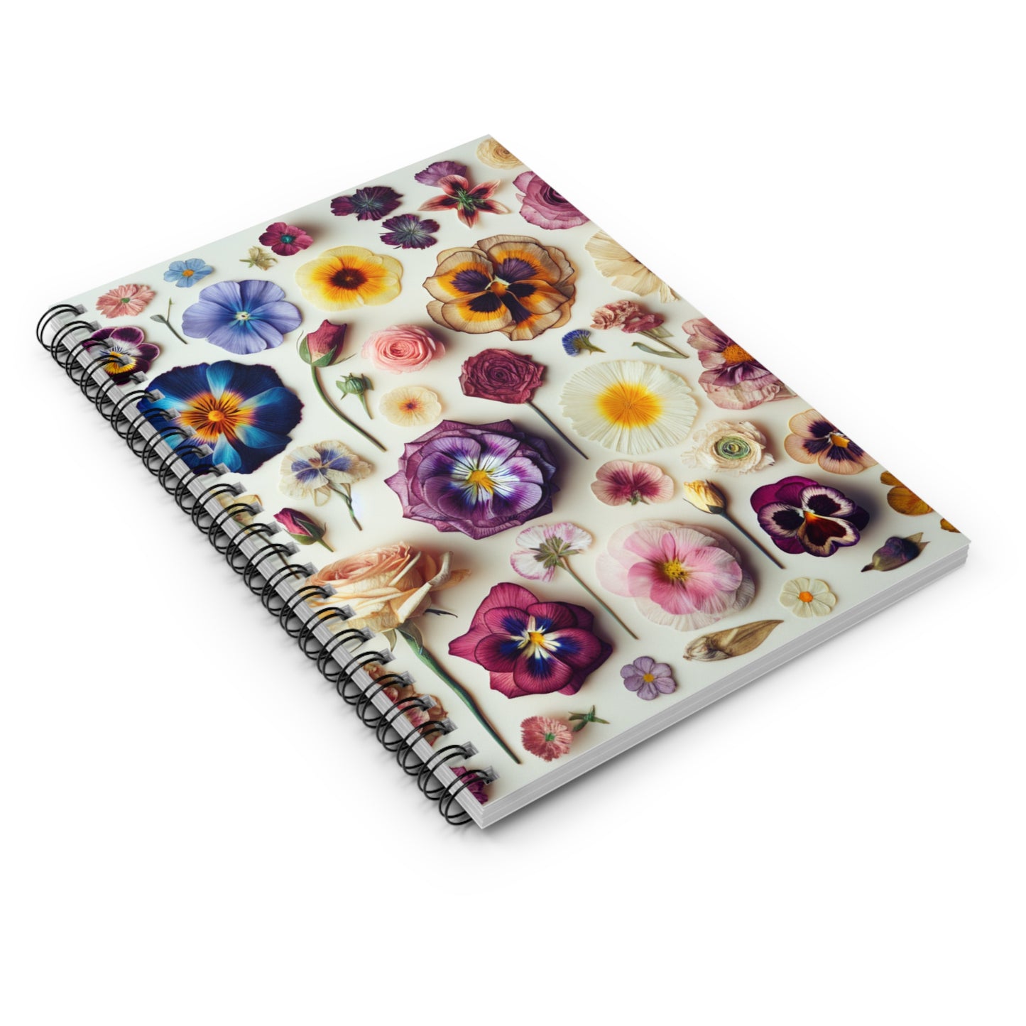 Pressed Flowers Spiral Notebook - Ruled Line, Floral Botanical Writing Journal, College Ruled Notepad, Personalized - Victory Thru Vision 