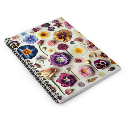 Pressed Flowers Spiral Notebook - Ruled Line, Floral Botanical Writing Journal, College Ruled Notepad, Personalized - Victory Thru Vision 