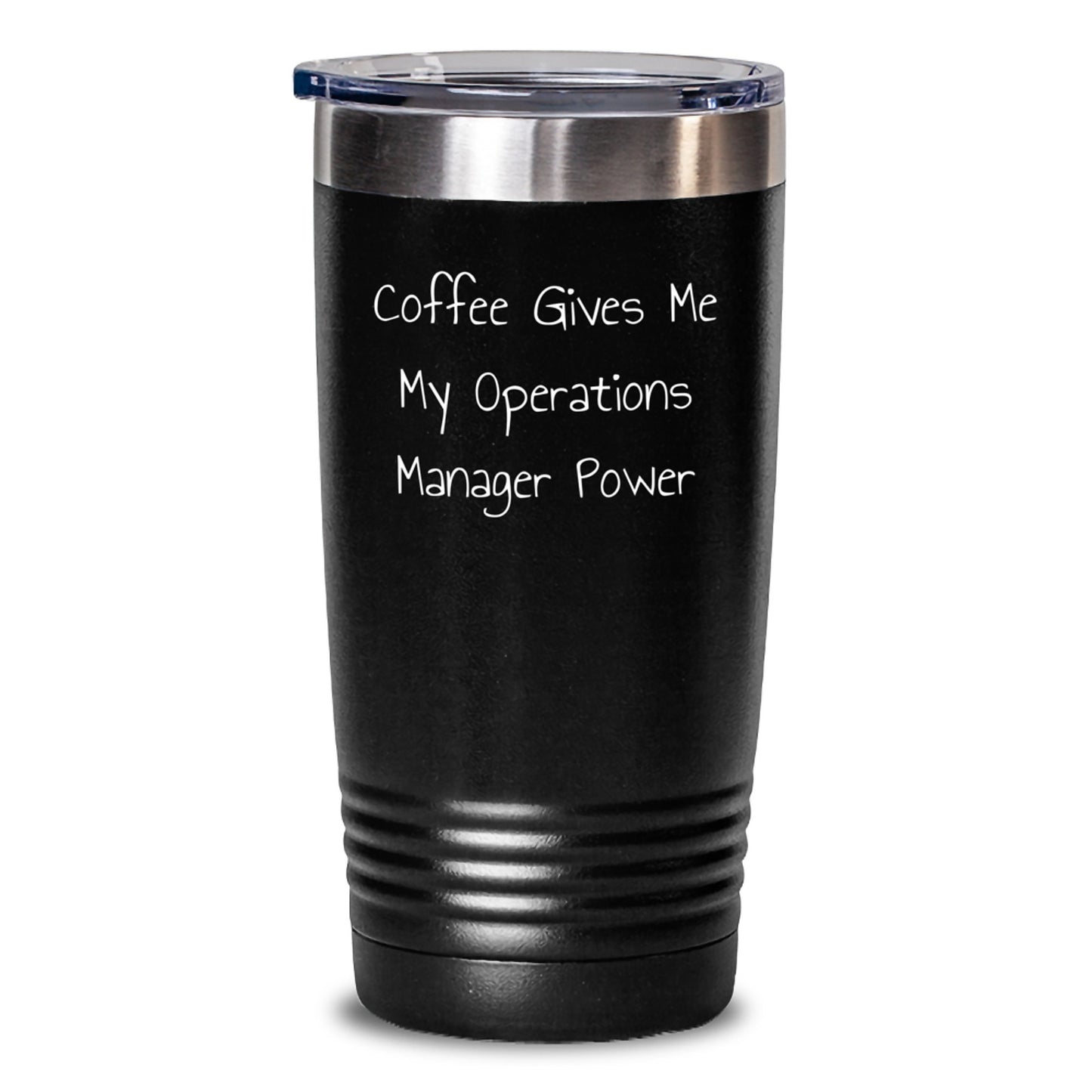 Funny Operations Manager Gifts for Men - 'Coffee Gives Me My Operations Manager Power' Tumbler, Black, 20oz/30oz, Stainless Steel, Powder Coating, Christmas Unique Gifts from Friends and Family - Main