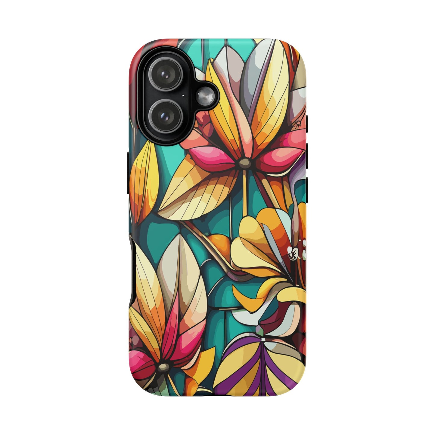 Phone Case, Stain Glass Flowers Design - Floral Tough Cover, Protective Smartphone Case, Cute Flower Pattern