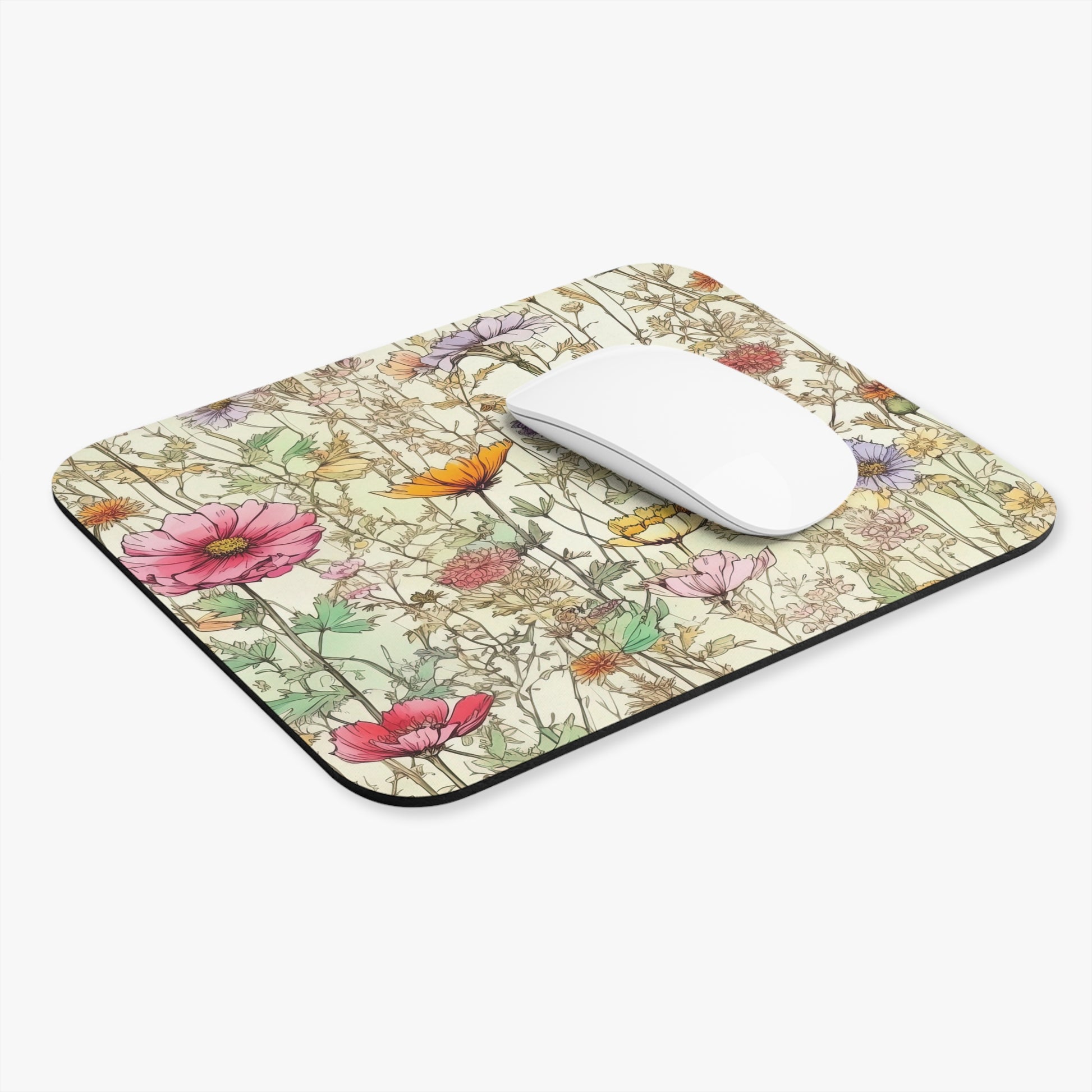 Mouse Pad with Wildflowers - Floral Mouse Mat, Botanical Desk Pad, Wildflower Office Accessories, Nature Lover Gift - Victory Thru Vision 