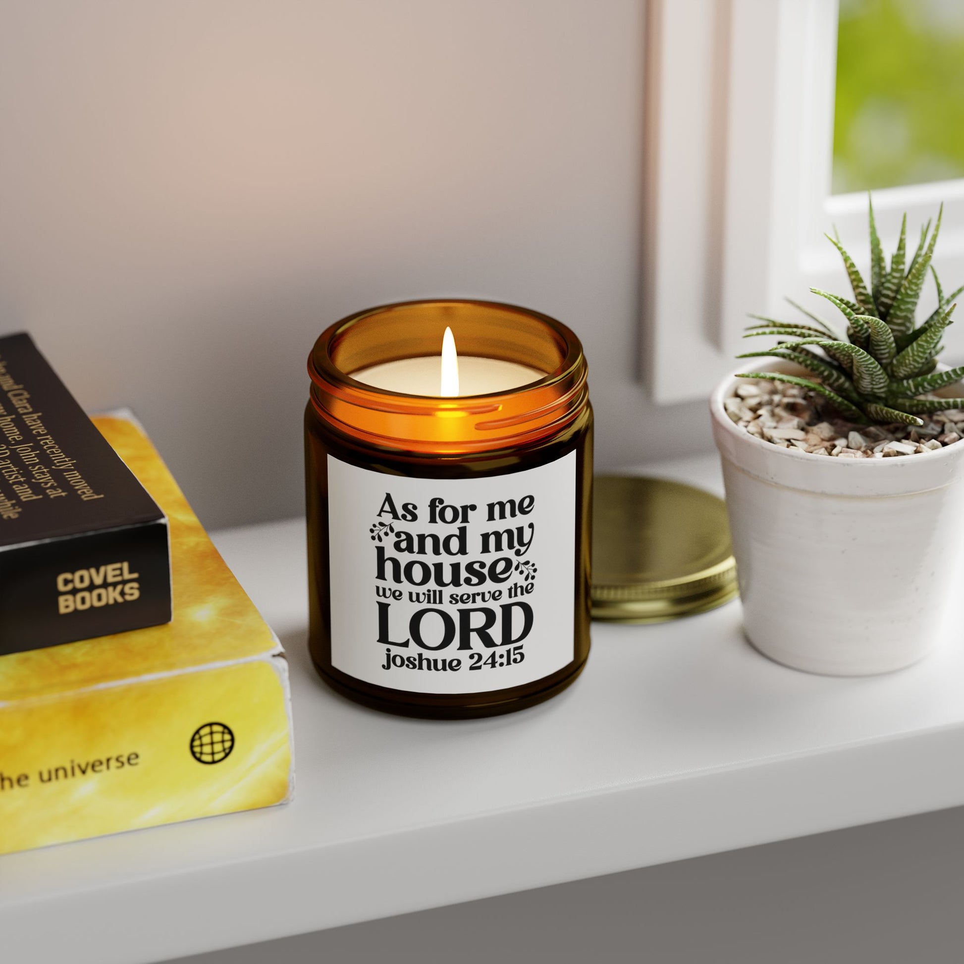As For Me And My House We Will Serve The Lord Joshua 24:15, Coconut Apricot Wax, Bible Verse Scented Candle - Victory Thru Vision 