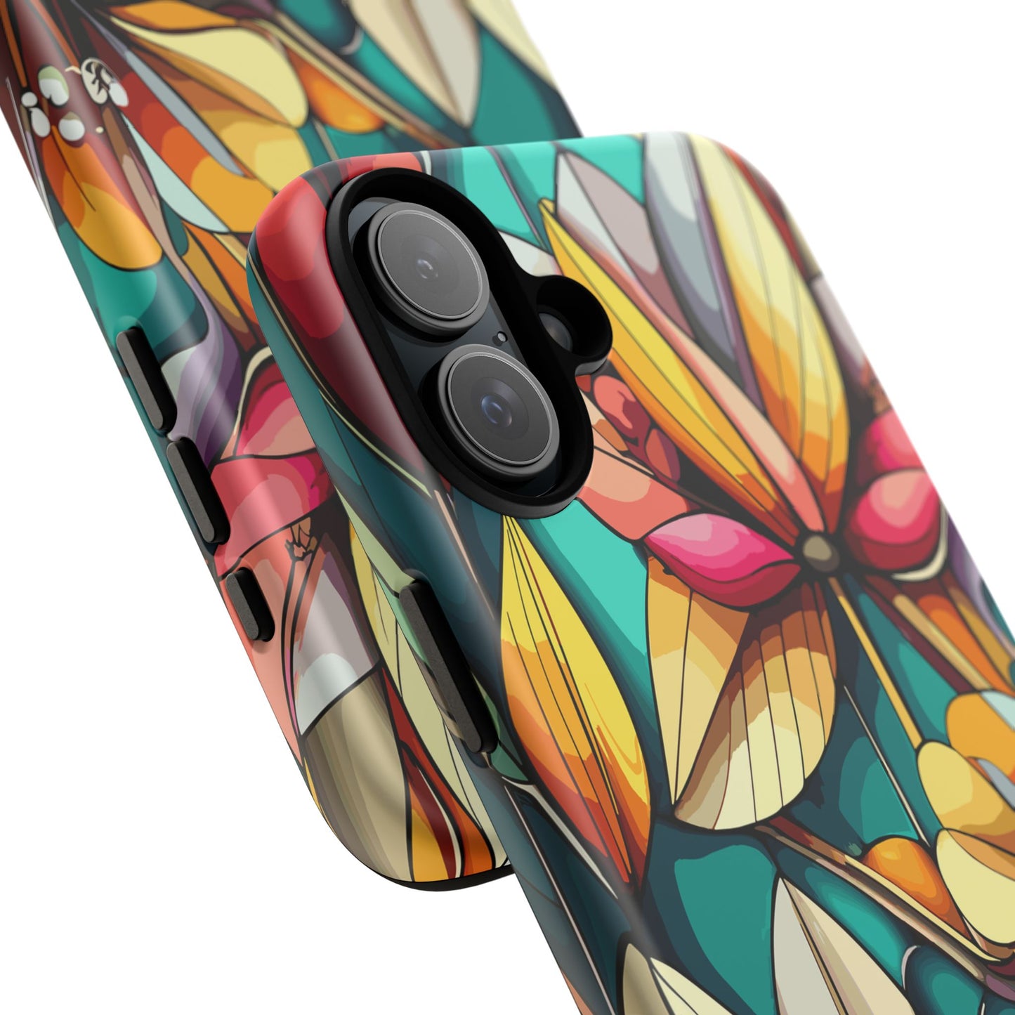 Phone Case, Stain Glass Flowers Design - Floral Tough Cover, Protective Smartphone Case, Cute Flower Pattern
