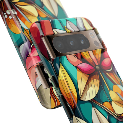 Phone Case, Stain Glass Flowers Design - Floral Tough Cover, Protective Smartphone Case, Cute Flower Pattern