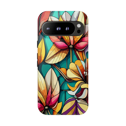Phone Case, Stain Glass Flowers Design - Floral Tough Cover, Protective Smartphone Case, Cute Flower Pattern