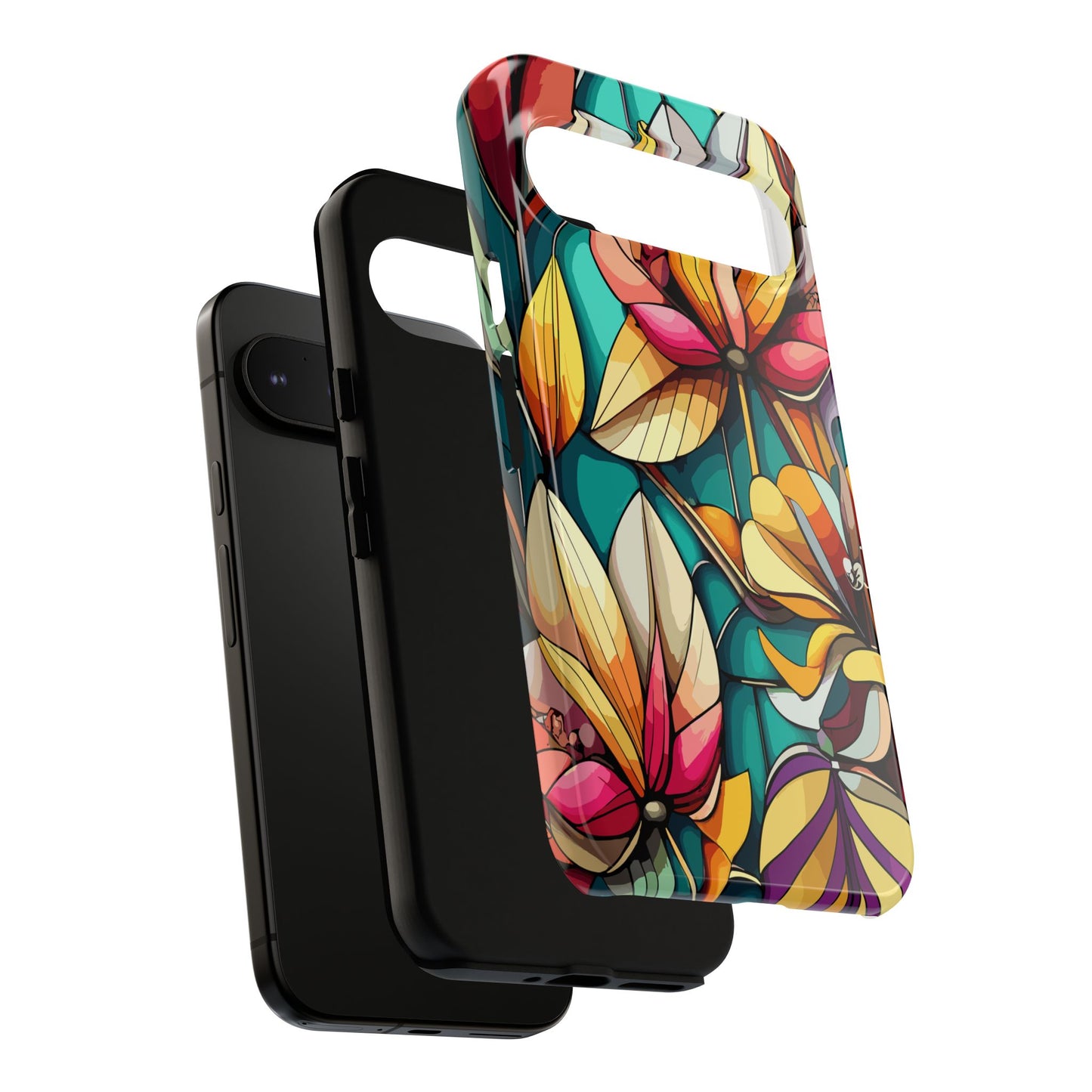 Phone Case, Stain Glass Flowers Design - Floral Tough Cover, Protective Smartphone Case, Cute Flower Pattern