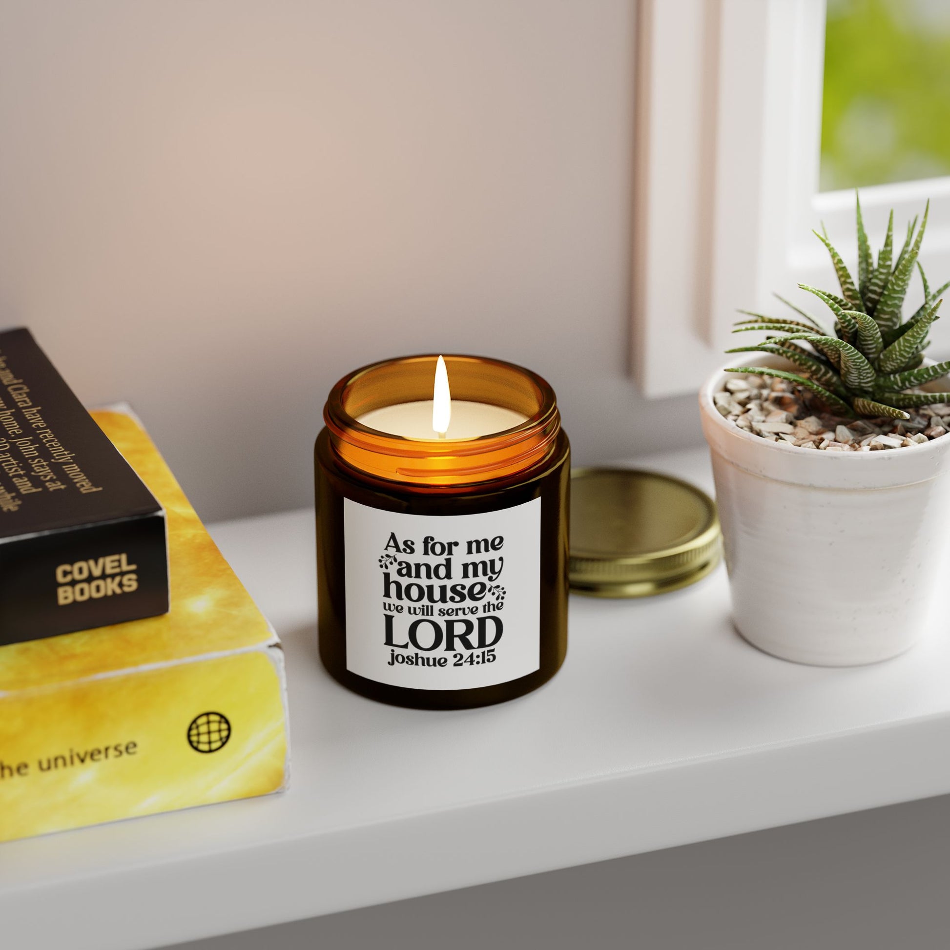 As For Me And My House We Will Serve The Lord Joshua 24:15, Coconut Apricot Wax, Bible Verse Scented Candle - Victory Thru Vision 