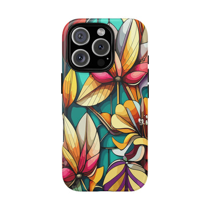 Phone Case, Stain Glass Flowers Design - Floral Tough Cover, Protective Smartphone Case, Cute Flower Pattern