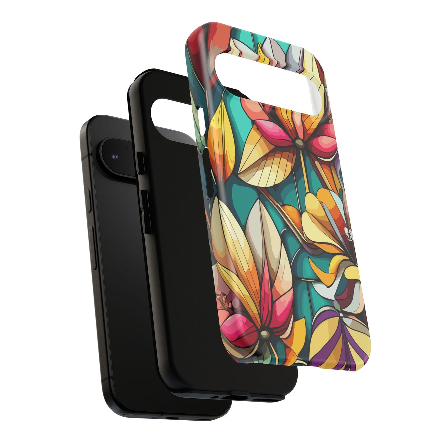 Phone Case, Stain Glass Flowers Design - Floral Tough Cover, Protective Smartphone Case, Cute Flower Pattern
