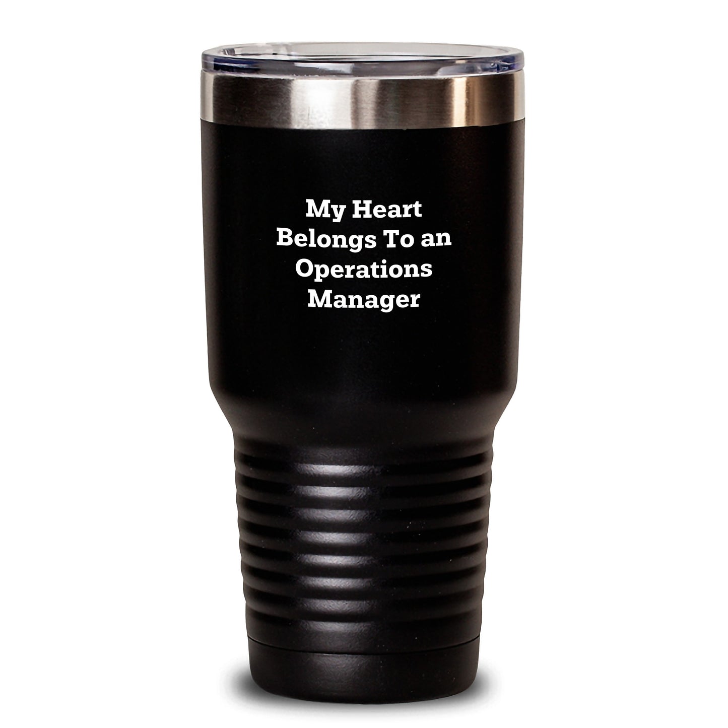 Funny Operations Manager Gifts for Men and Women, 'My Heart Belongs To An Operations Manager' Christmas Unique Tumblers, Black 20oz/30oz Insulated Tumblers with Lid - Main