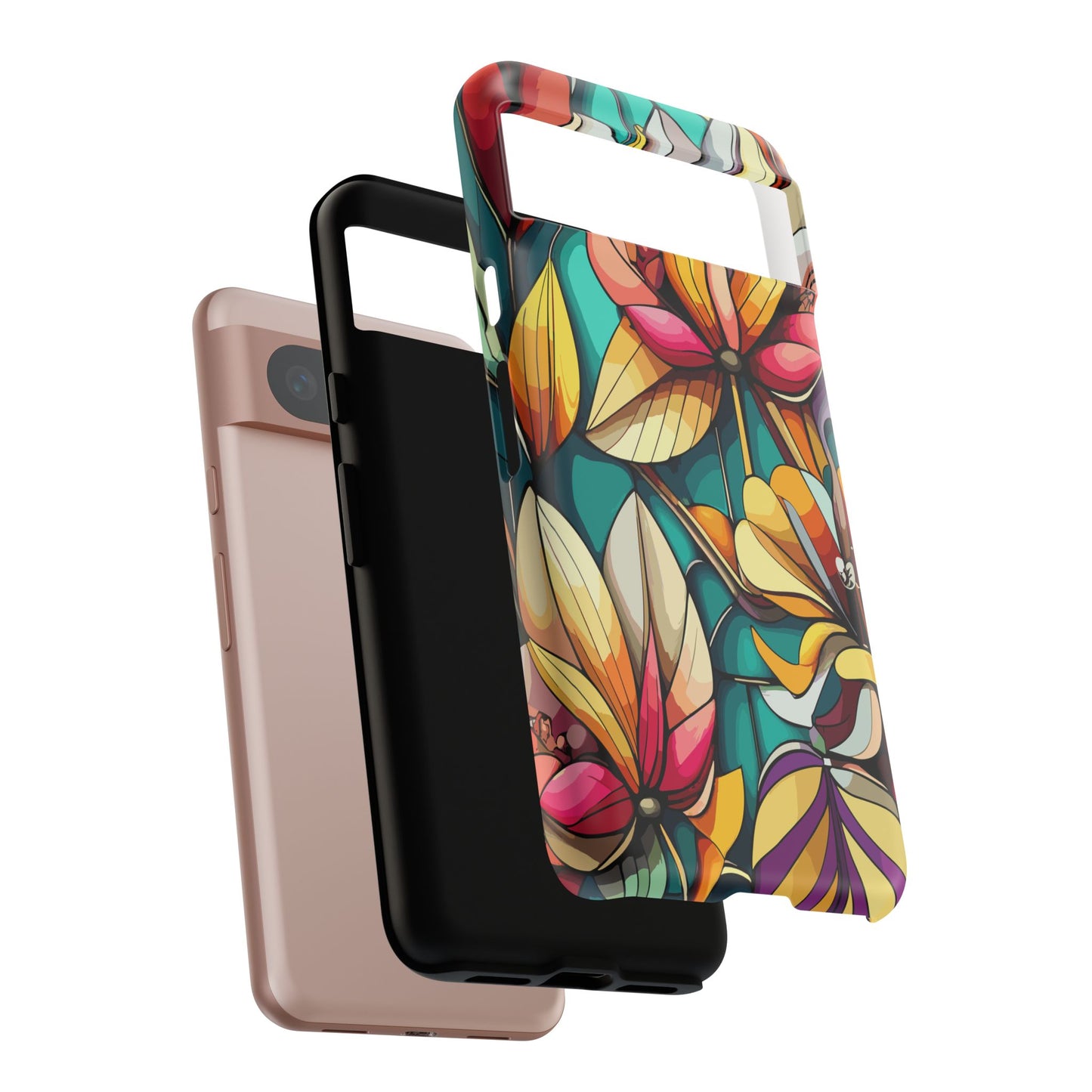 Phone Case, Stain Glass Flowers Design - Floral Tough Cover, Protective Smartphone Case, Cute Flower Pattern