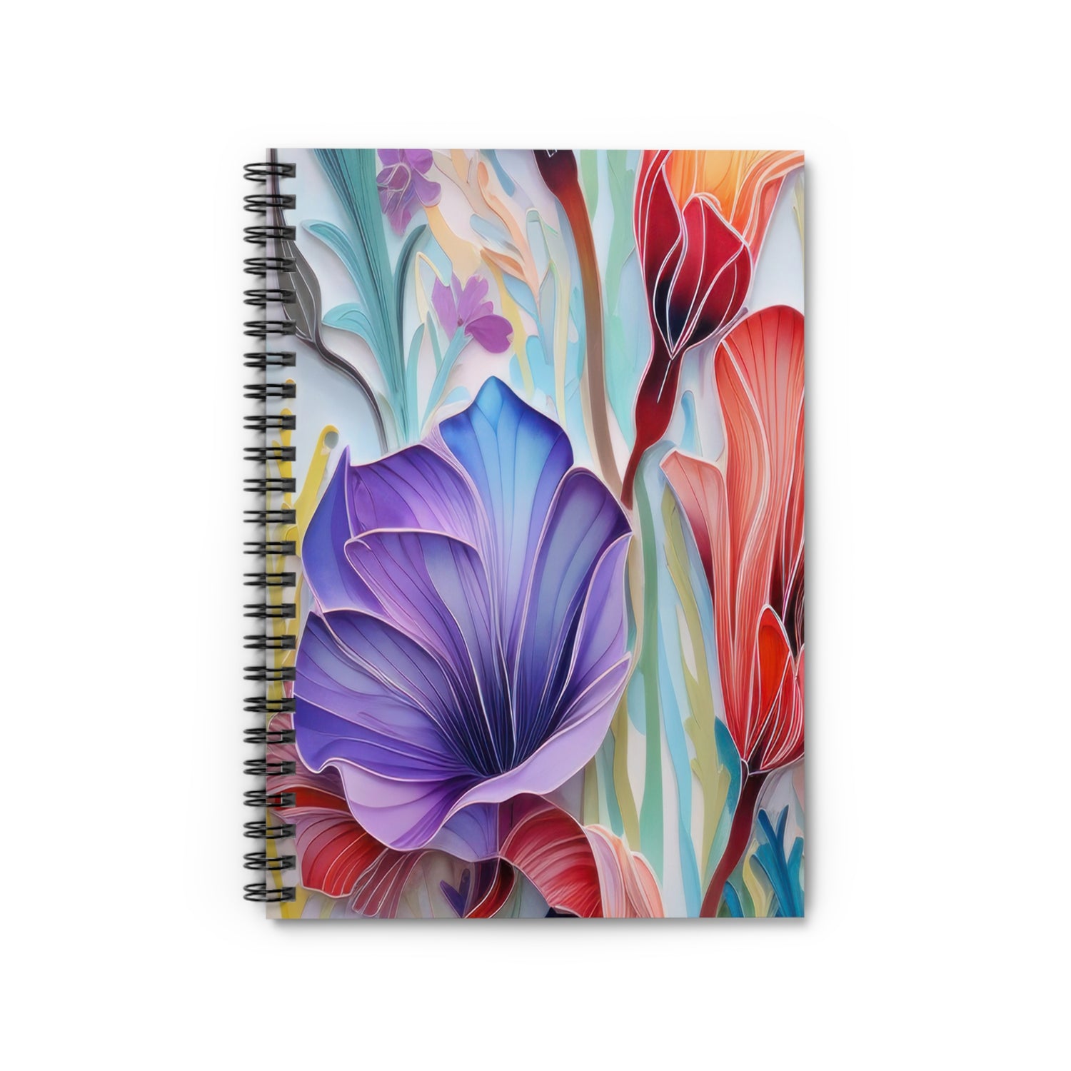 Floral Journal, Purple Lily Spiral Notebook - Ruled Line, Stationery Gift, Writing Pad, Diary, School Supplies - Victory Thru Vision 