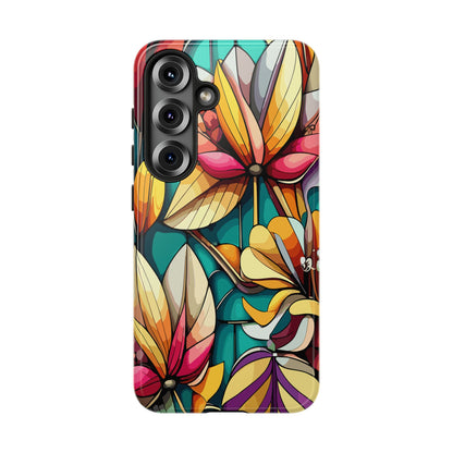 Phone Case, Stain Glass Flowers Design - Floral Tough Cover, Protective Smartphone Case, Cute Flower Pattern